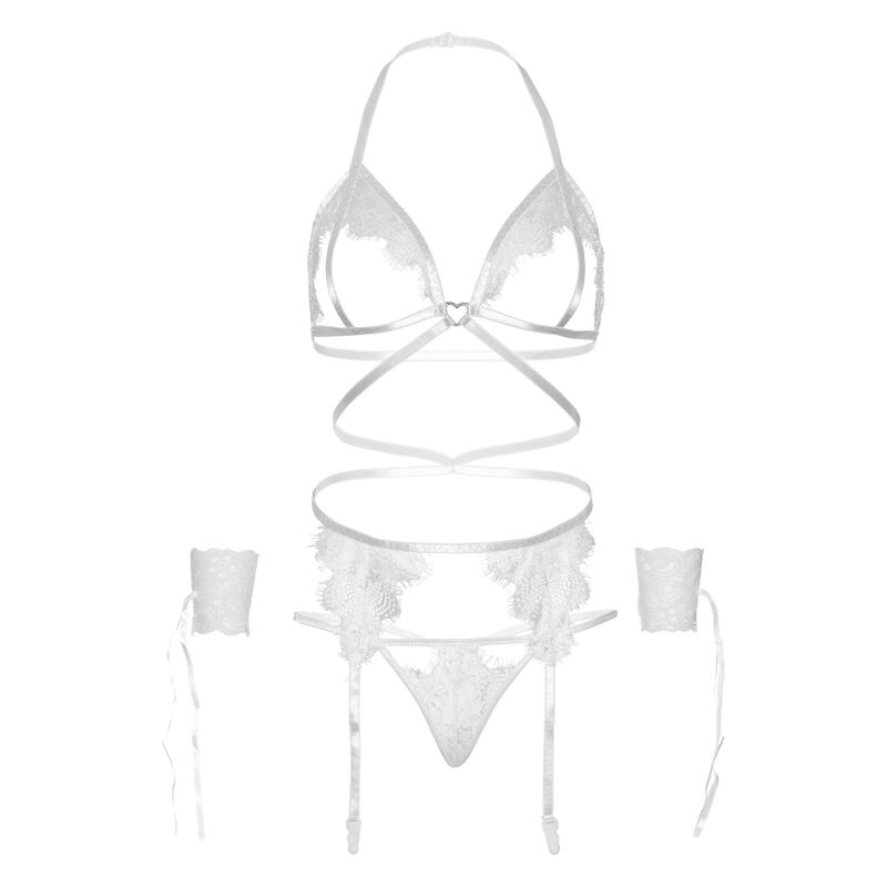 LEG AVENUE - SET CUATRO PIEZAS SUJETADOR, LIGUERO, TANGA Y PUÑOS TALLA ÚNICA - BLANCO - Imagen 5