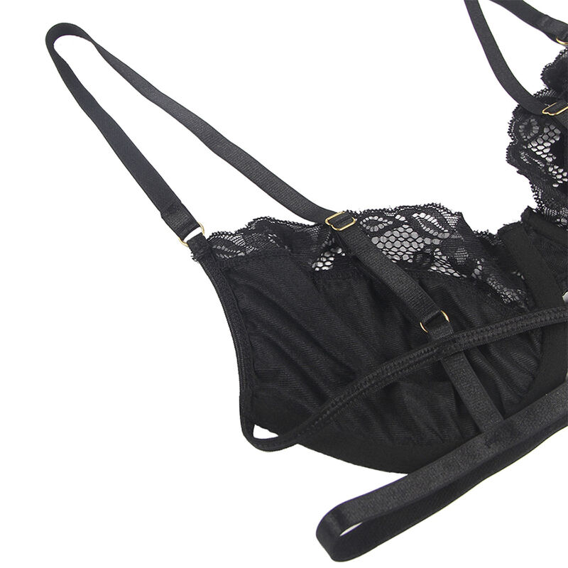 SUBBLIME - SET DE 3 PIEZAS SUJETADOR + TANGA + LIGA ENCAJE NEGRO S/M - Imagen 5