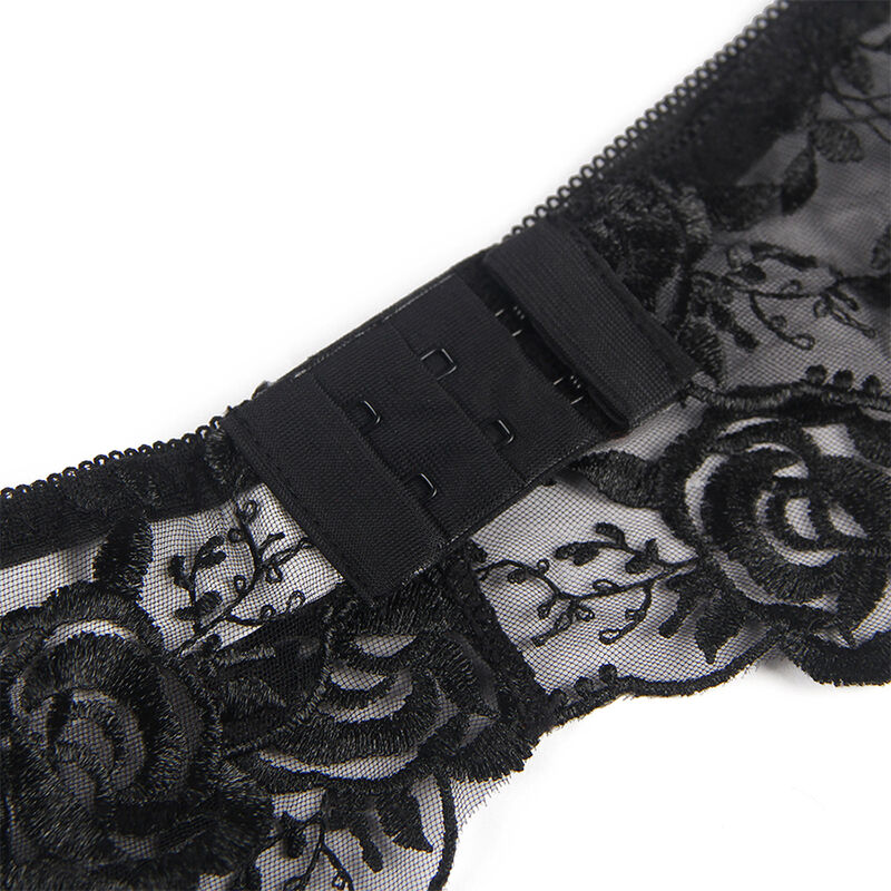 SUBBLIME - SET DE 3 PIEZAS SUJETADOR + TANGA + LIGA ESTAMPADO FLORAL NEGRO L/XL - Imagen 5