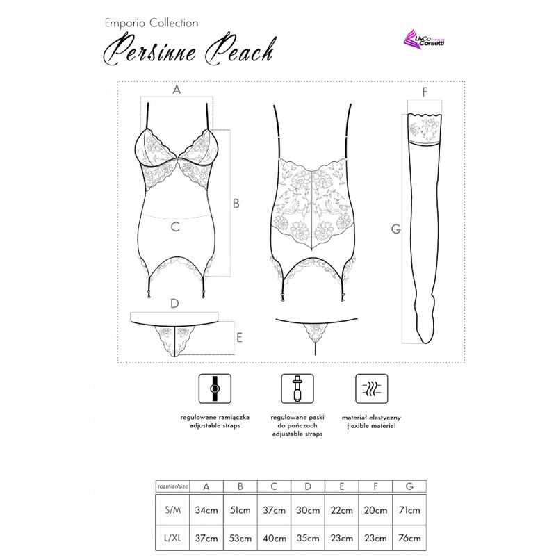 LIVCO CORSETTI FASHION - PERSINNE PEACH SET CORSET + PANTY + MEDIAS L/XL - Imagen 5