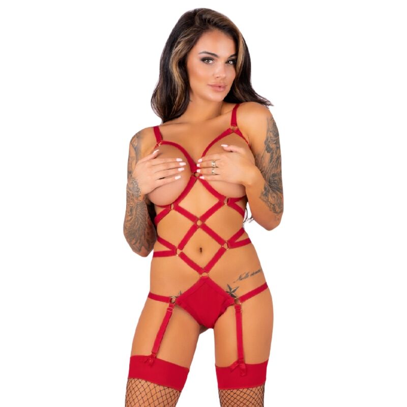 LIVCO CORSETTI FASHION - THIARA LC 20213 SET BODY + MEDIAS ROJA L/XL