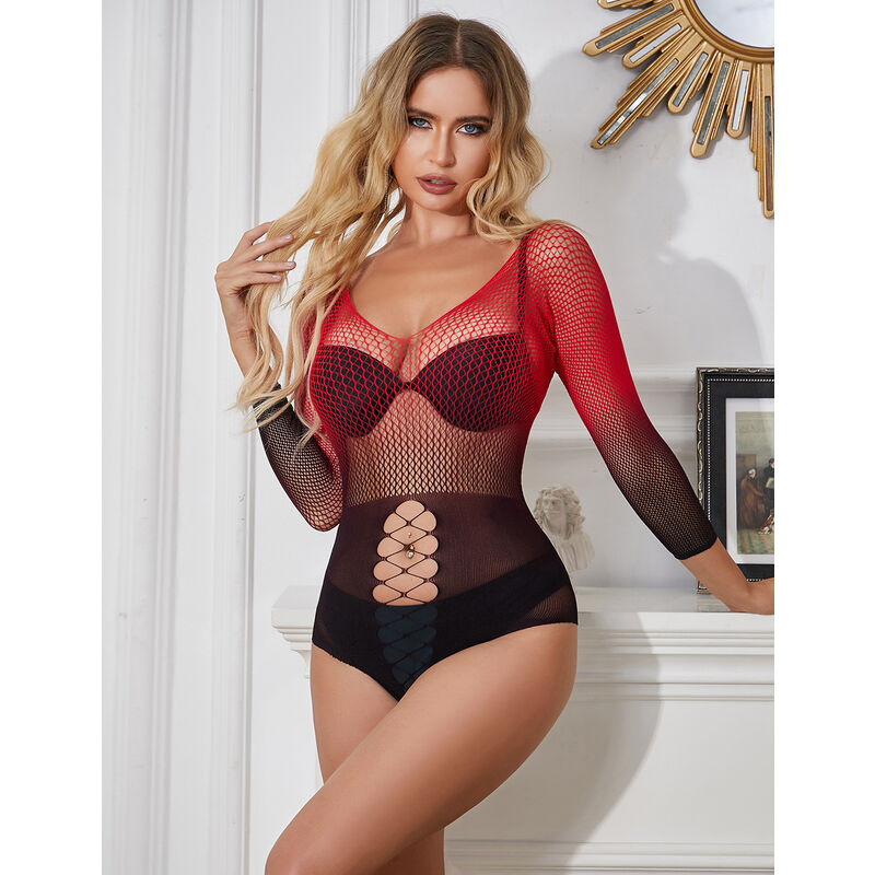 SUBBLIME - 952259 VESTIDO DE REJILLA ELÁSTICO MANGA LARGA DEGRADADO ROJO Y NEGRO TALLA ÚNICA - Imagen 7