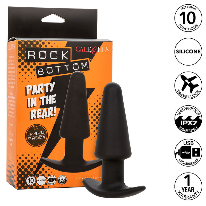 CALEXOTICS - ROCK BOTTOM PLUG ANAL CÓNICO 10 VIBRACIONES SILICONA NEGRO - Imagen 2