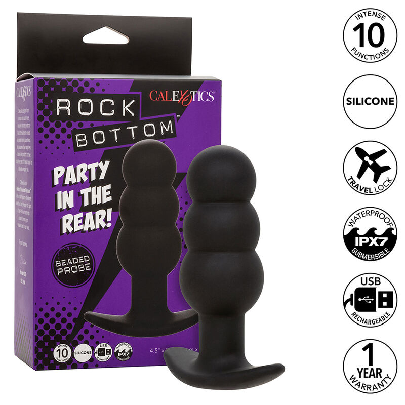 CALEXOTICS - ROCK BOTTOM PLUG ANAL CON CUENTAS 10 VIBRACIONES SILICONA NEGRO - Imagen 2