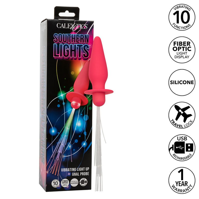 CALEXOTICS - SOUTHERN LIGHTS LIGHT UP PLUG ANAL CON LUCES 10 VIBRACIONES SILICONA ROSA - Imagen 2