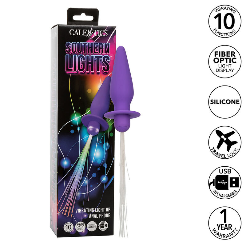 CALEXOTICS - SOUTHERN LIGHTS LIGHT UP PLUG ANAL CON LUCES 10 VIBRACIONES SILICONA VIOLETA - Imagen 2