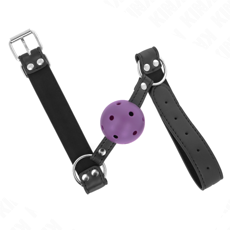 KINK - MORDAZA DE BOLA 4 CM TRANSPIRABLE CON DOBLE REMACHE MORADO 62 x 2.5 CM AJUSTABLE 42-58 CM - Imagen 2