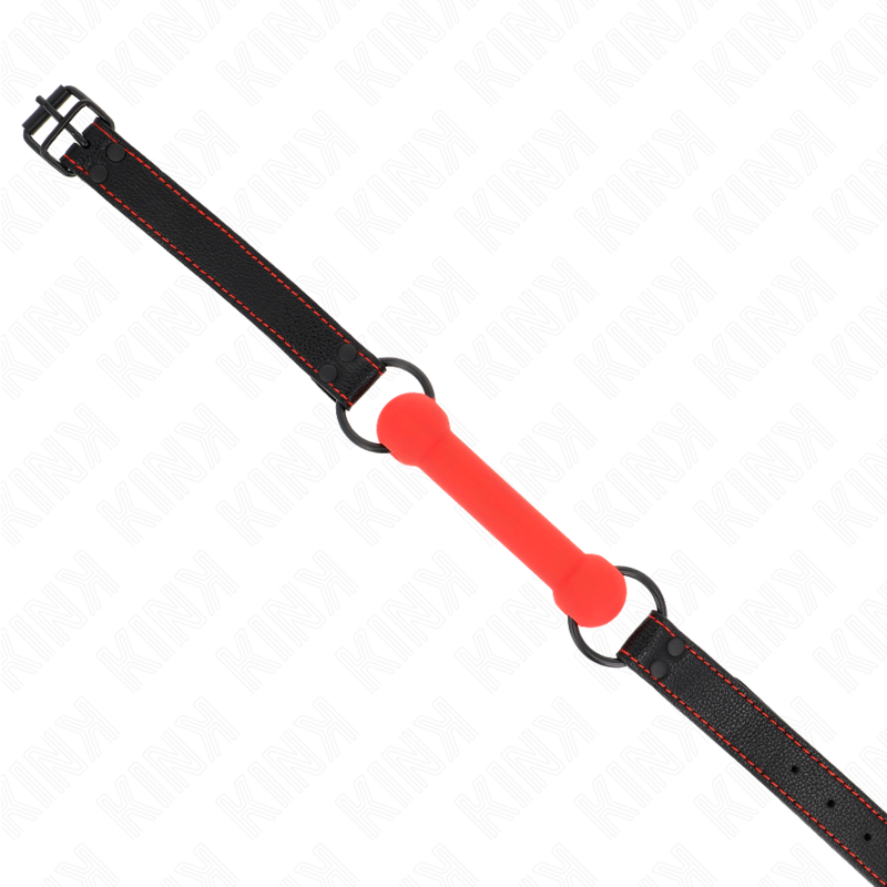 KINK - MORDAZA FORMA DE HUESO CON CORREA POLIPIEL ROJO AJUSTABLE 41-57 CM - Imagen 3