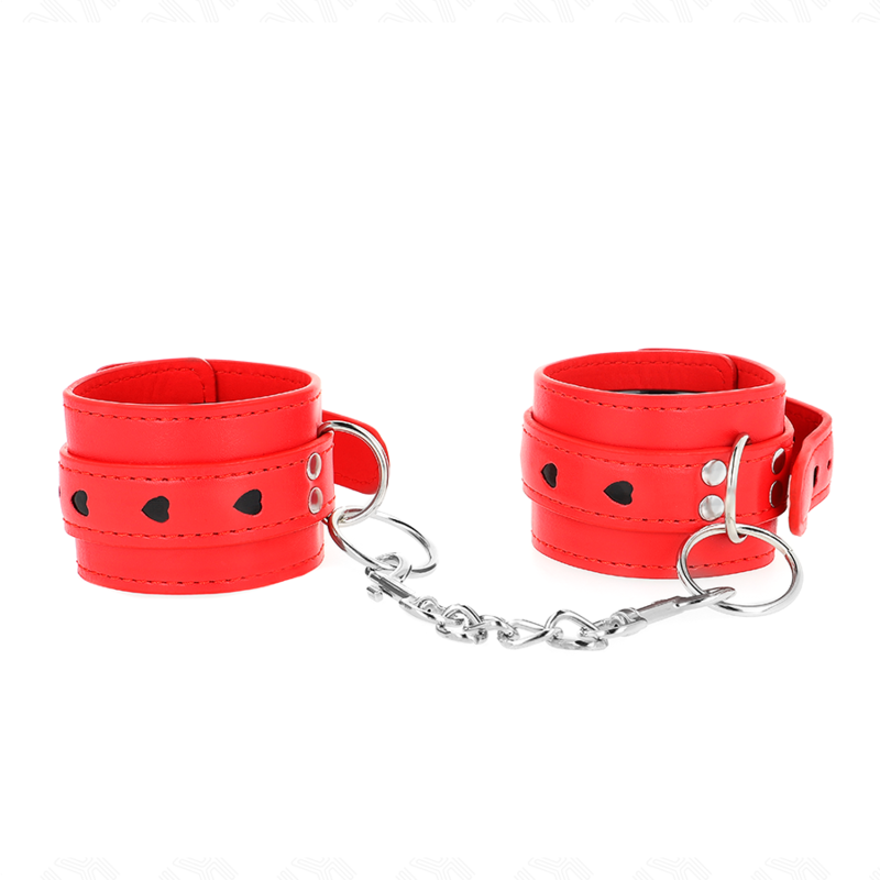 KINK - MUÑEQUERAS ROJO CON INCRUSTACIÓN DE CORAZÓN NEGRO AJUSTABLE 21-28 CM X 5.5 CM - Imagen 2