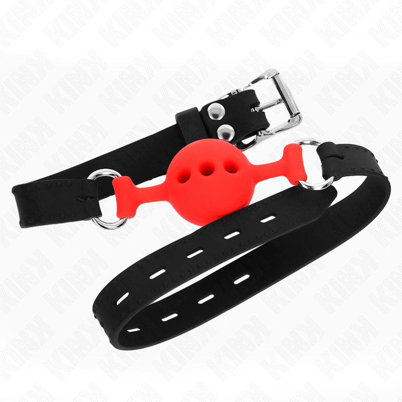 KINK - MORDAZA 55 x 2 CM DE BOLA 4 CM DE SILICONA COMPLETA TALLA S ROJO AJUSTABLE 35-51 CM - Imagen 3