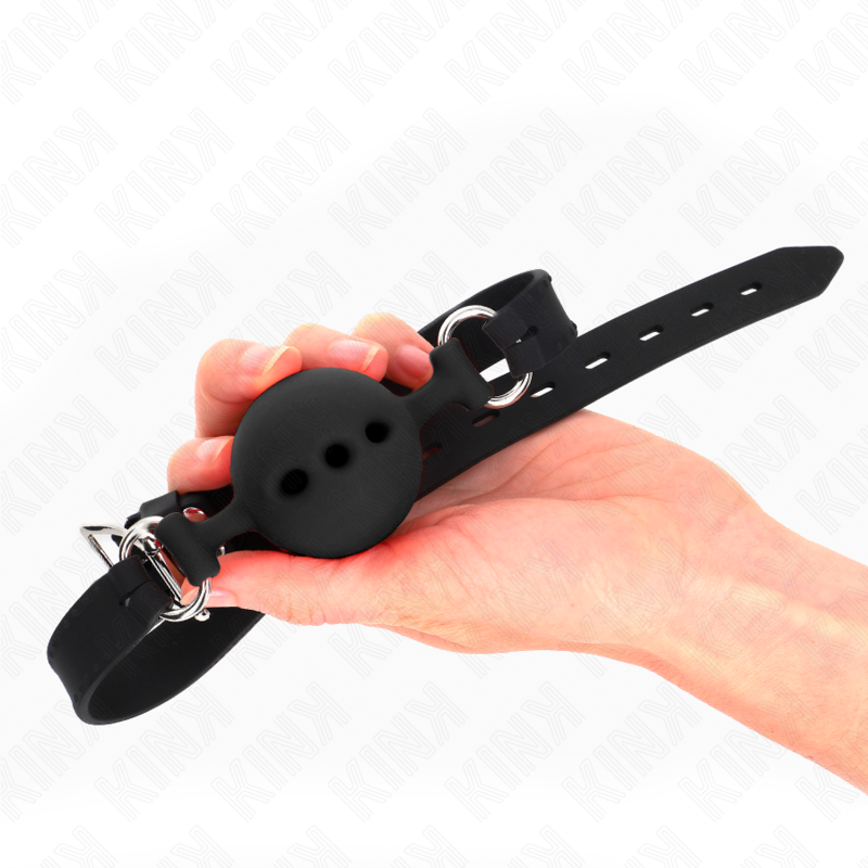 KINK - MORDAZA 55 x 2 CM DE BOLA 5 CM DE SILICONA COMPLETA TALLA L NEGRO AJUSTABLE 35-51 CM - Imagen 3