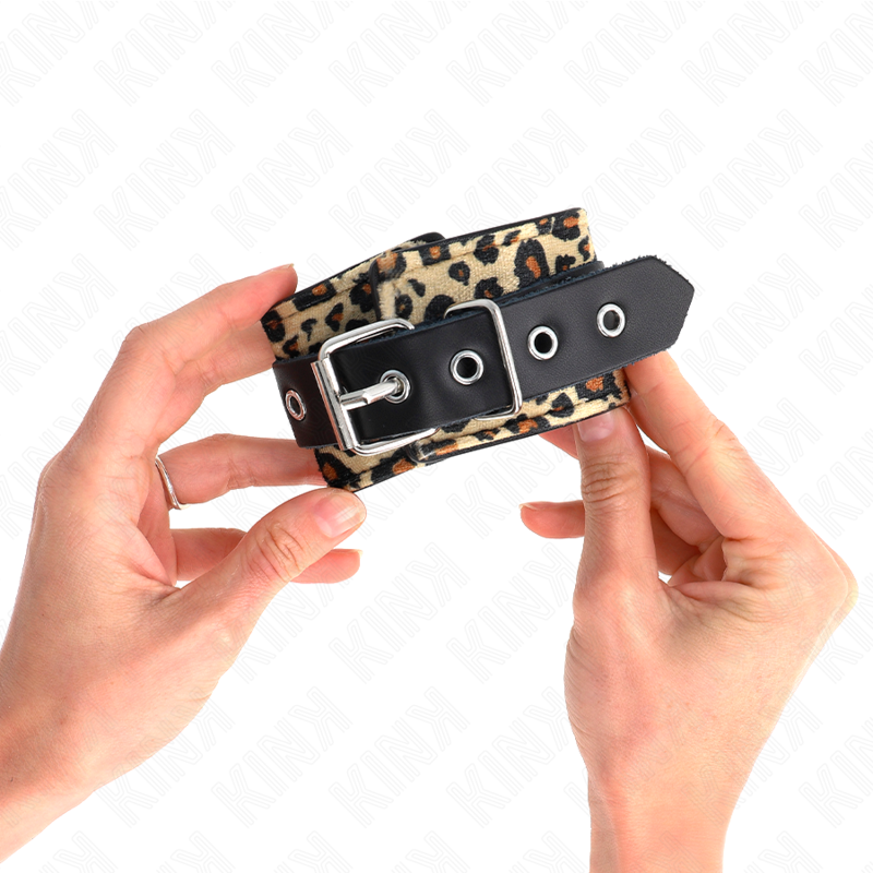 KINK - MUÑEQUERAS DE CUERO ESTILO LEOPARDO AJUSTABLE 18-29 CM X 5.5 CM - Imagen 3