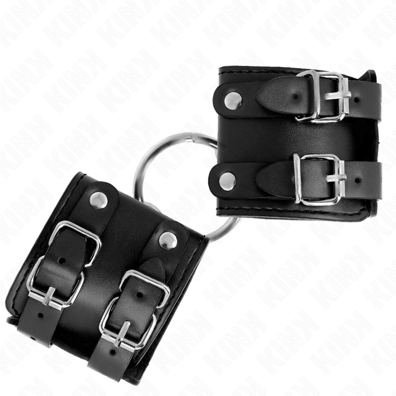 KINK - MUÑEQUERAS FIJAS CON ANILLA Y TACHUELAS NEGRO AJUSTABLE 17-22 CM X 6.5 CM - Imagen 2