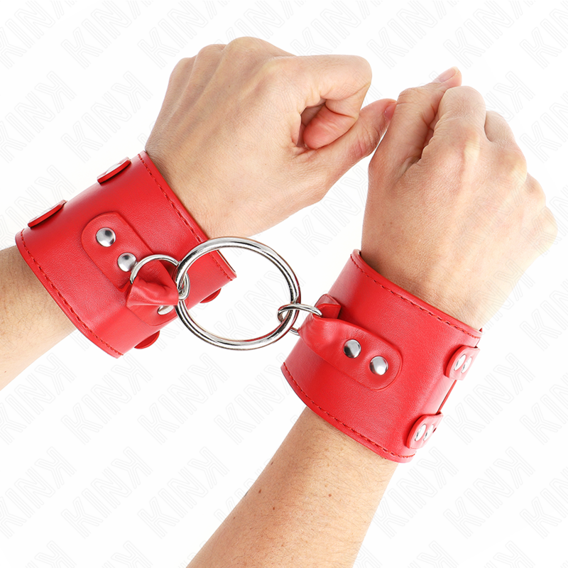 KINK - MUÑEQUERAS FIJAS CON ANILLA Y TACHUELAS ROJO AJUSTABLE 17-22 CM X 6.5 CM - Imagen 4