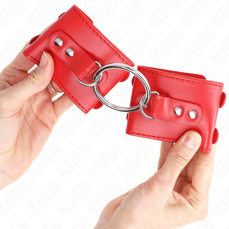 KINK - MUÑEQUERAS FIJAS CON ANILLA Y TACHUELAS ROJO AJUSTABLE 17-22 CM X 6.5 CM - Imagen 3