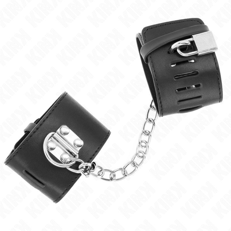 KINK - MUÑEQUERAS FIJAS CON CADENA 30 CM Y CIERRE CANDADO NEGRO AJUSTABLE 16-23 CM X 5.5 CM - Imagen 2