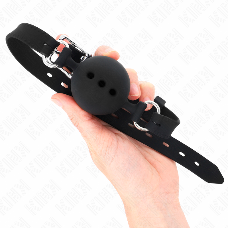 KINK - MORDAZA 55 x 2 CM DE BOLA 4.5 CM DE SILICONA COMPLETA TALLA M NEGRO AJUSTABLE 35-51 CM - Imagen 2