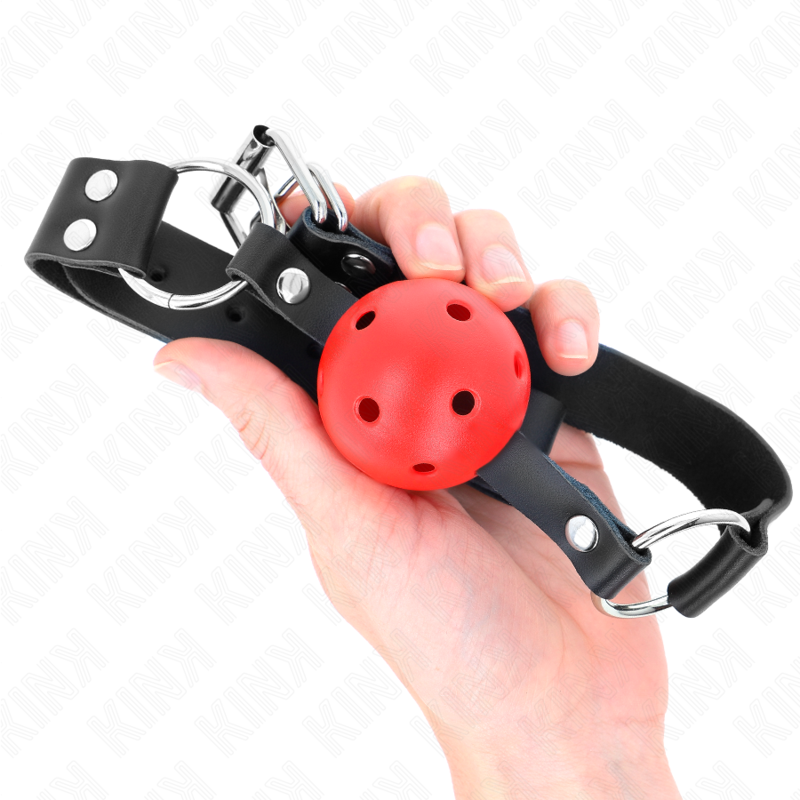 KINK - MORDAZA DE BOLA 4 CM TRANSPIRABLE CON DOBLE REMACHE ROJO 62 x 2.5 CM AJUSTABLE 42-58 CM - Imagen 4