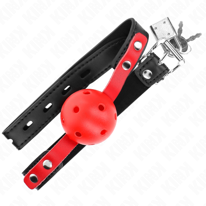 KINK - MORDAZA DE BOLA 4 CM DURA HUECA ROJO CORREA NEGRA 60 x 2 CM AJUSTABLE 37-52 CM - Imagen 4
