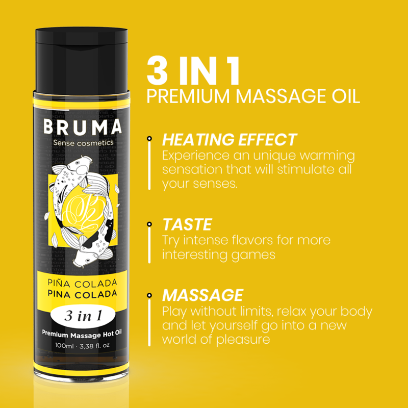 BRUMA - ACEITE DE MASAJE PREMIUM EFECTO CALOR SABOR PIÑA COLADA 3 EN 1 - 100 ML - Imagen 4