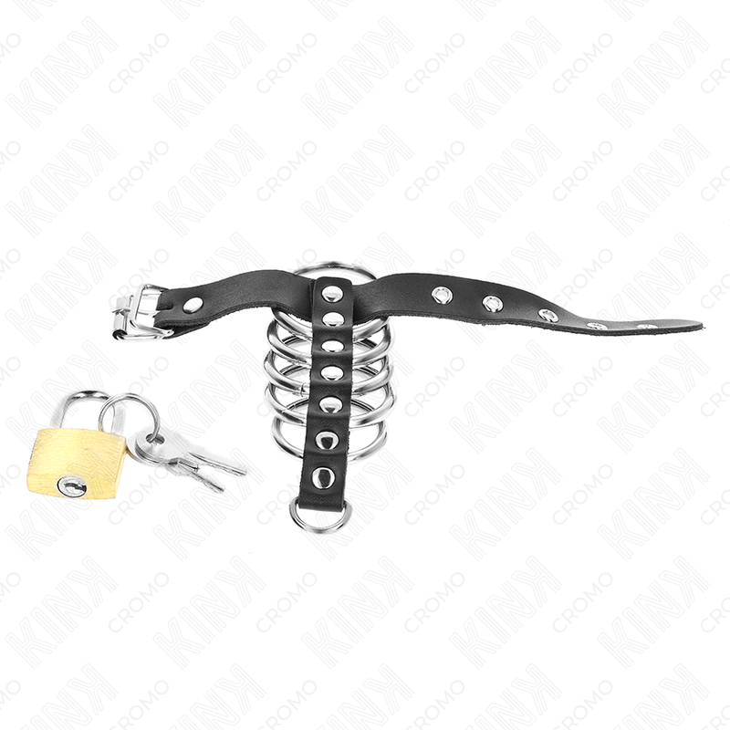 KINK - ANILLO PENE CUERO CORREA CON CERRADURA 21 X 2 CM Y 5 ANILLOS METAL DE 3 CM A 4 CM - Imagen 5