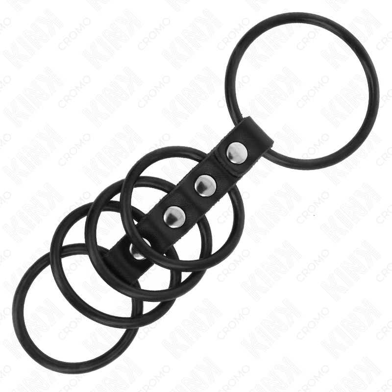 KINK - 5 ANILLOS PENE SILICONA 3.8 CM A 4.8 CM CONECTADOS POR CUERO - Imagen 3