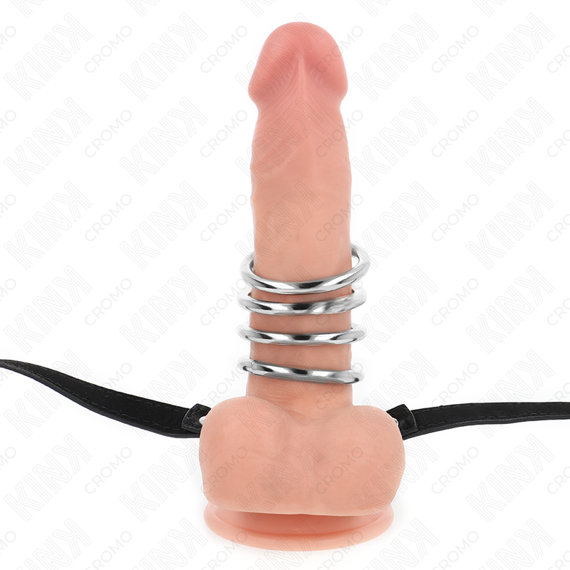 KINK - 5 ANILLOS PENE 3.8 CM A 5 CM METAL CON CINTURÓN POLIPIEL 112 CM - Imagen 3