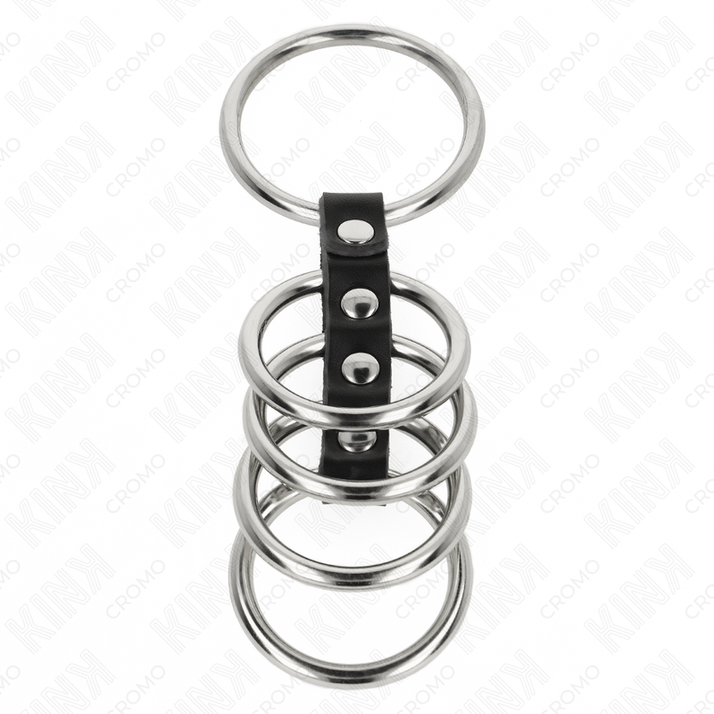 KINK - 5 ANILLOS PENE 3.7 CM A 5 CM METAL CONECTADOS POR CUERO - Imagen 3