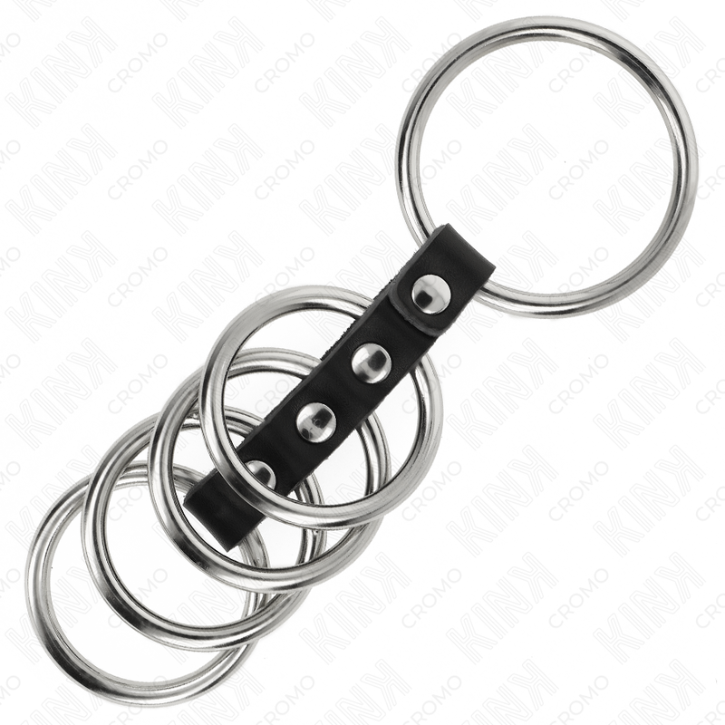 KINK - 5 ANILLOS PENE 3.7 CM A 5 CM METAL CONECTADOS POR CUERO - Imagen 4