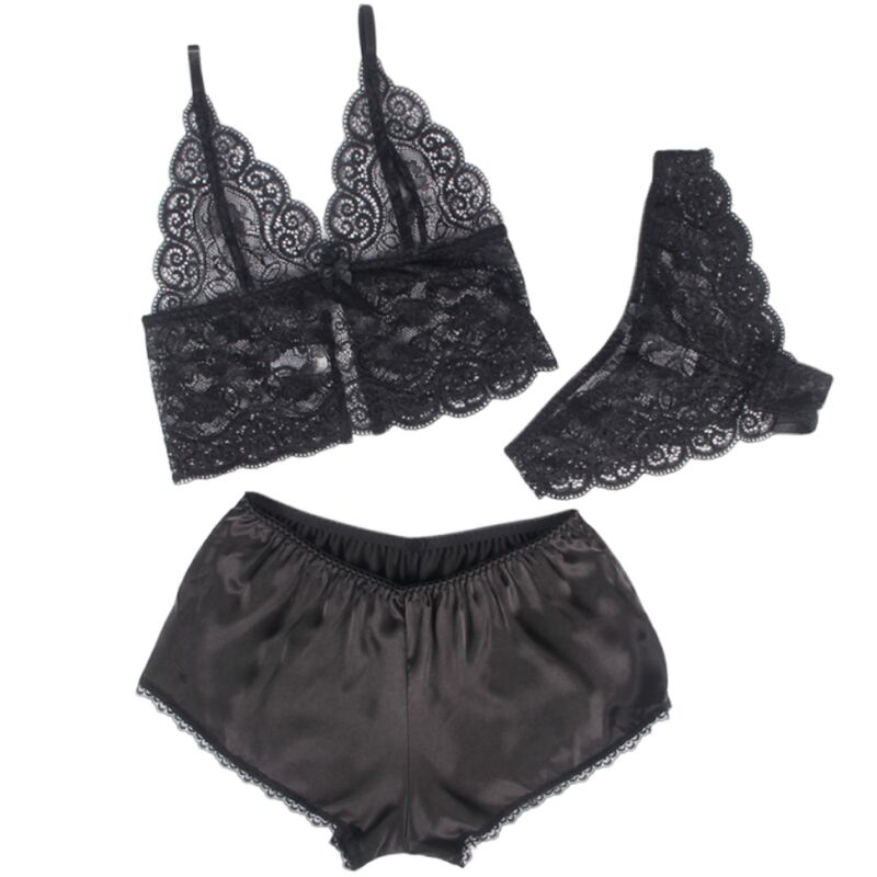 SUBBLIME - 953911 SET 3 PIEZAS ENCAJE Y SATEN NEGRO S/M - Imagen 3