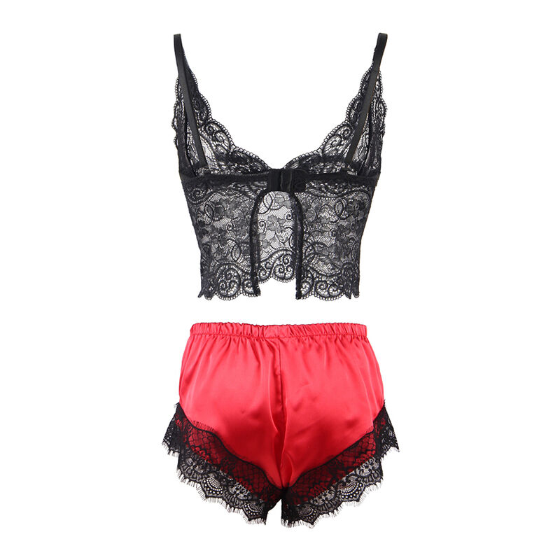 SUBBLIME - 953959 PIJAMA SEXY SATEN Y ENCAJE NEGRO/ROJO S/M - Imagen 6
