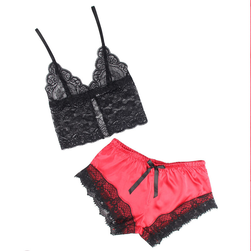 SUBBLIME - 953959 PIJAMA SEXY SATEN Y ENCAJE NEGRO/ROJO S/M - Imagen 4