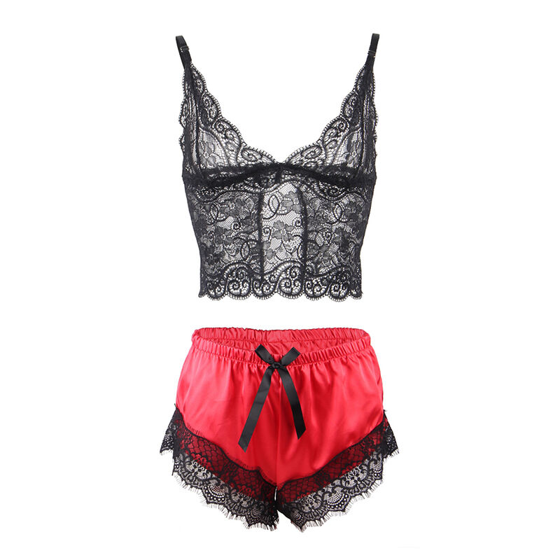 SUBBLIME - 953966 PIJAMA SEXY SATEN Y ENCAJE NEGRO/ROJO L/XL - Imagen 7