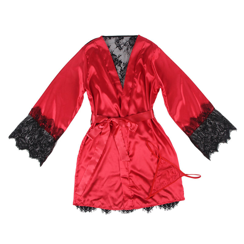 SUBBLIME - 954024 CAMISON DE ENCAJE ESPALDA TRANSPARENTE + TANGA ROJO/NEGRO L/XL - Imagen 4