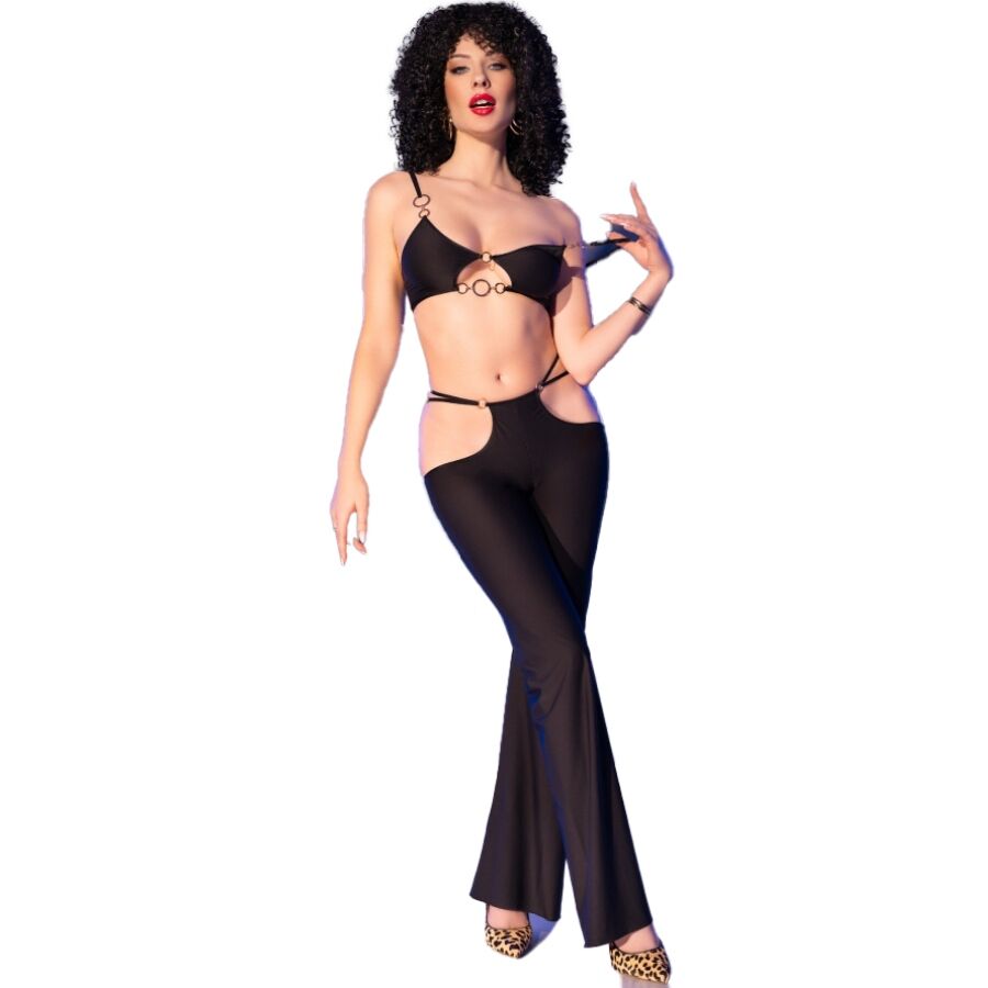 CHILIROSE - CR 4851 SET TOP NEGRO Y LEGGINS CON COMPLEMENTOS DORADOS S - Imagen 3