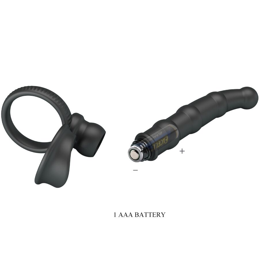 PRETTY LOVE - TATUM ANILLO VIBRADOR PENE CON PLUG 10 VIBRACIONES NEGRO - Imagen 6