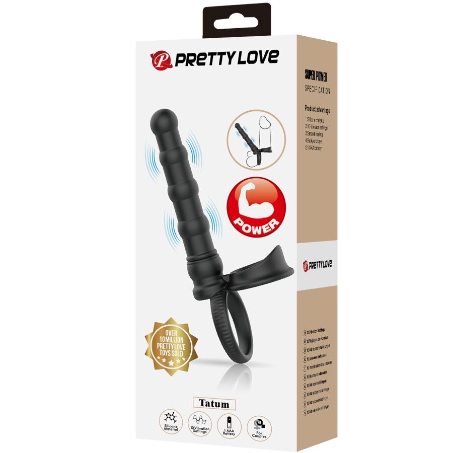 PRETTY LOVE - TATUM ANILLO VIBRADOR PENE CON PLUG 10 VIBRACIONES NEGRO - Imagen 8
