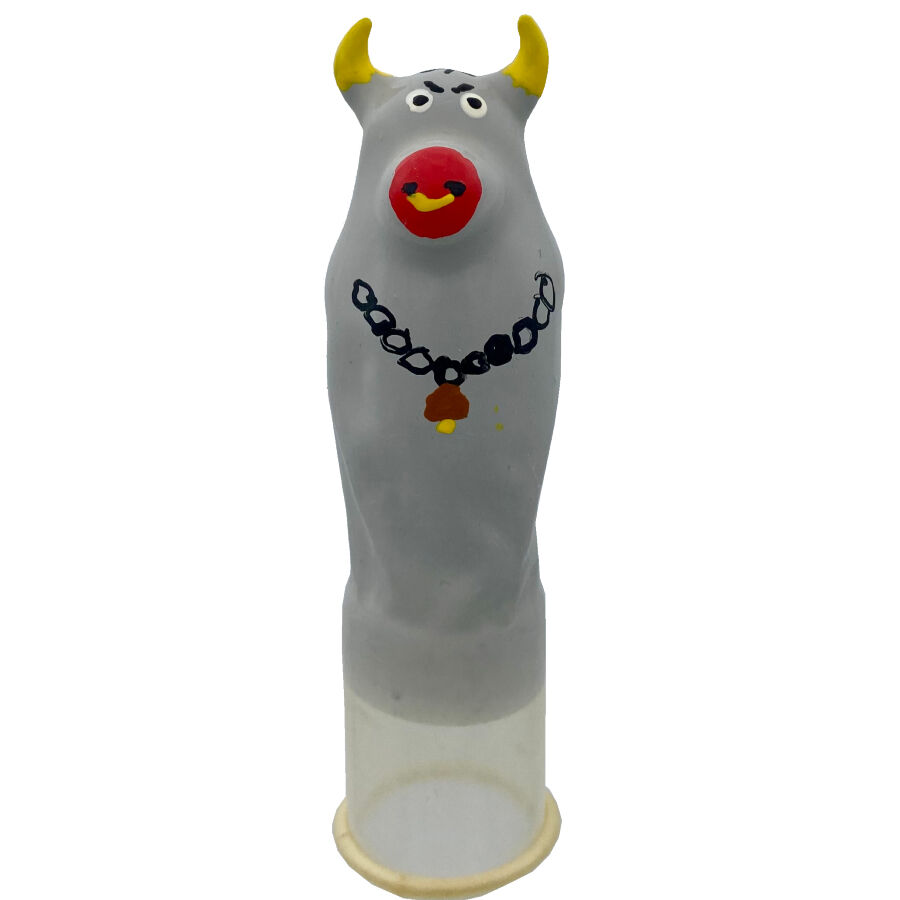 CONDOMERIE - PRESERVATIVO DECORATIVO PINTADO A MANO TORO GRIS MODELO XL - Imagen 2