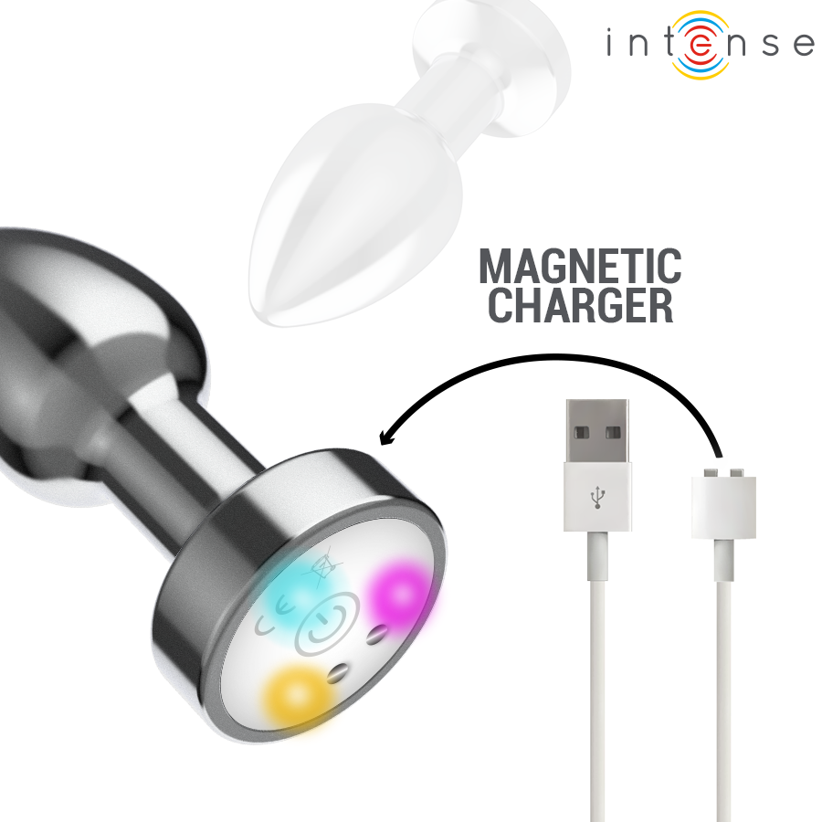 INTENSE - PLUG ANAL TALLA M DE METAL VIBRADOR CON LUCES LED MULTICOLOR Y CONTROL REMOTO - Imagen 6