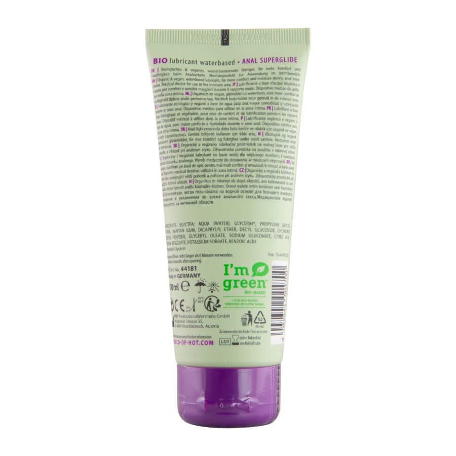 HOT - BIO LUBRICANT LUBRICANTE BIO BASE AGUA SUPERGLIDE ANAL 100 ML - Imagen 2