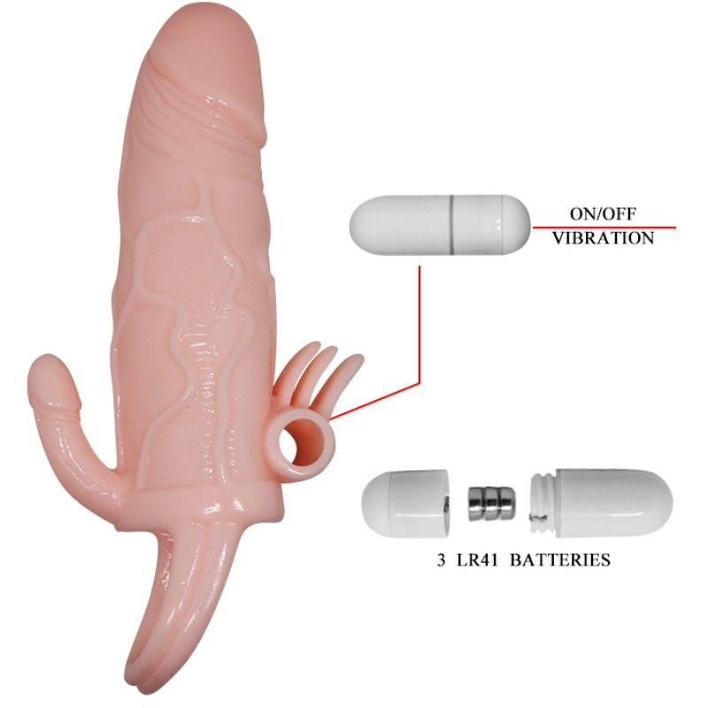 BAILE - BRAVE MAN FUNDA PENE ANAL Y CLÍTORIS VIBRADOR 16.5 CM NATURAL - Imagen 8