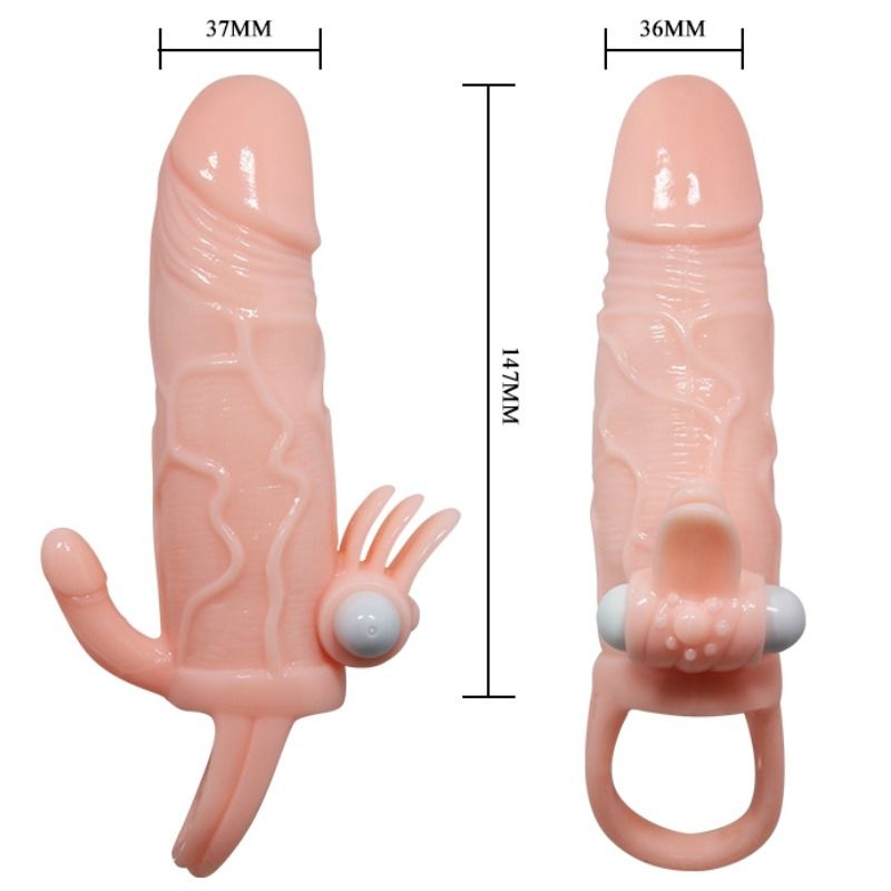 BAILE - BRAVE MAN FUNDA PENE ANAL Y CLÍTORIS VIBRADOR 16.5 CM NATURAL - Imagen 9