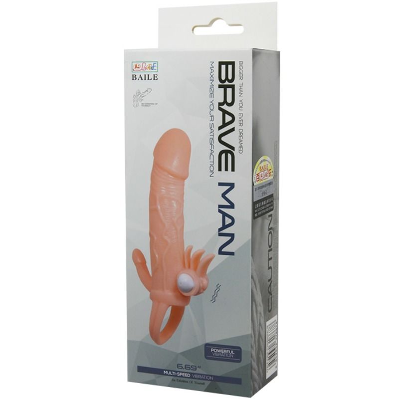 BAILE - BRAVE MAN FUNDA PENE ANAL Y CLÍTORIS VIBRADOR 16.5 CM NATURAL - Imagen 10