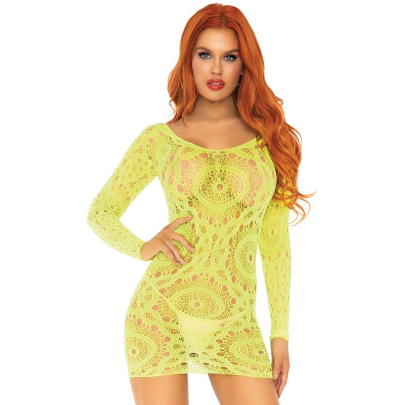 LEG AVENUE - MINI VESTIDO DE ENCAJES MANGA LARGA NEON TALLA ÚNICA - Imagen 2